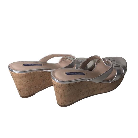 Stuart Weitzman Cadence cork 4 in Wedge Sandal EU 39.5 US 9 metallic silver - Picture 5 of 10